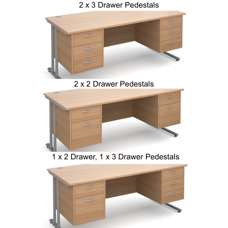 Maestro Cantilever Straight Desk with 2 Pedestals